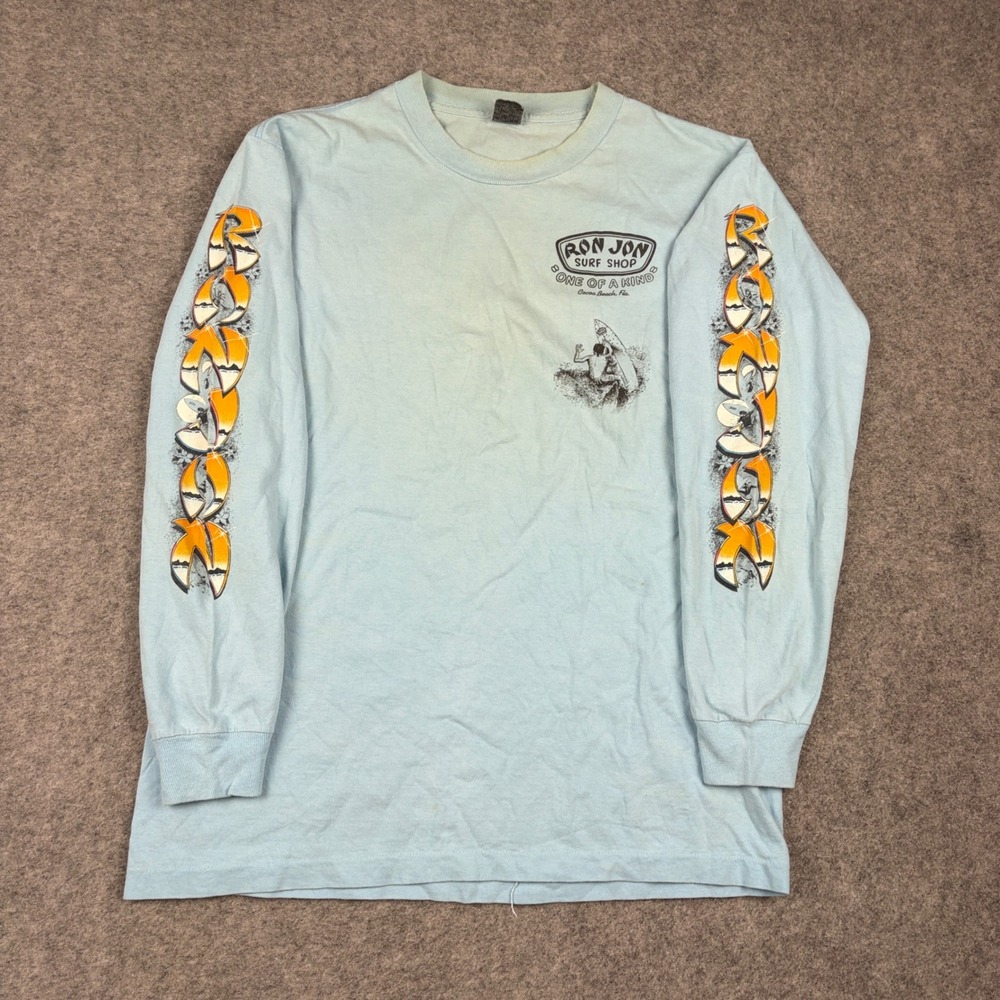 Vintage 80s Ron Jon Surf Shop Long Sleeve Shirt Mens Large Blue Graphic Surf